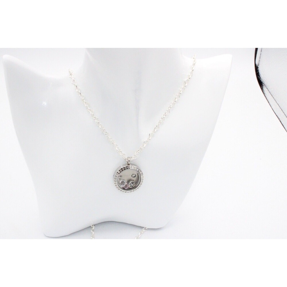Origami Owl Silver Living Locket Necklace with Rolo Chain Floating charms love